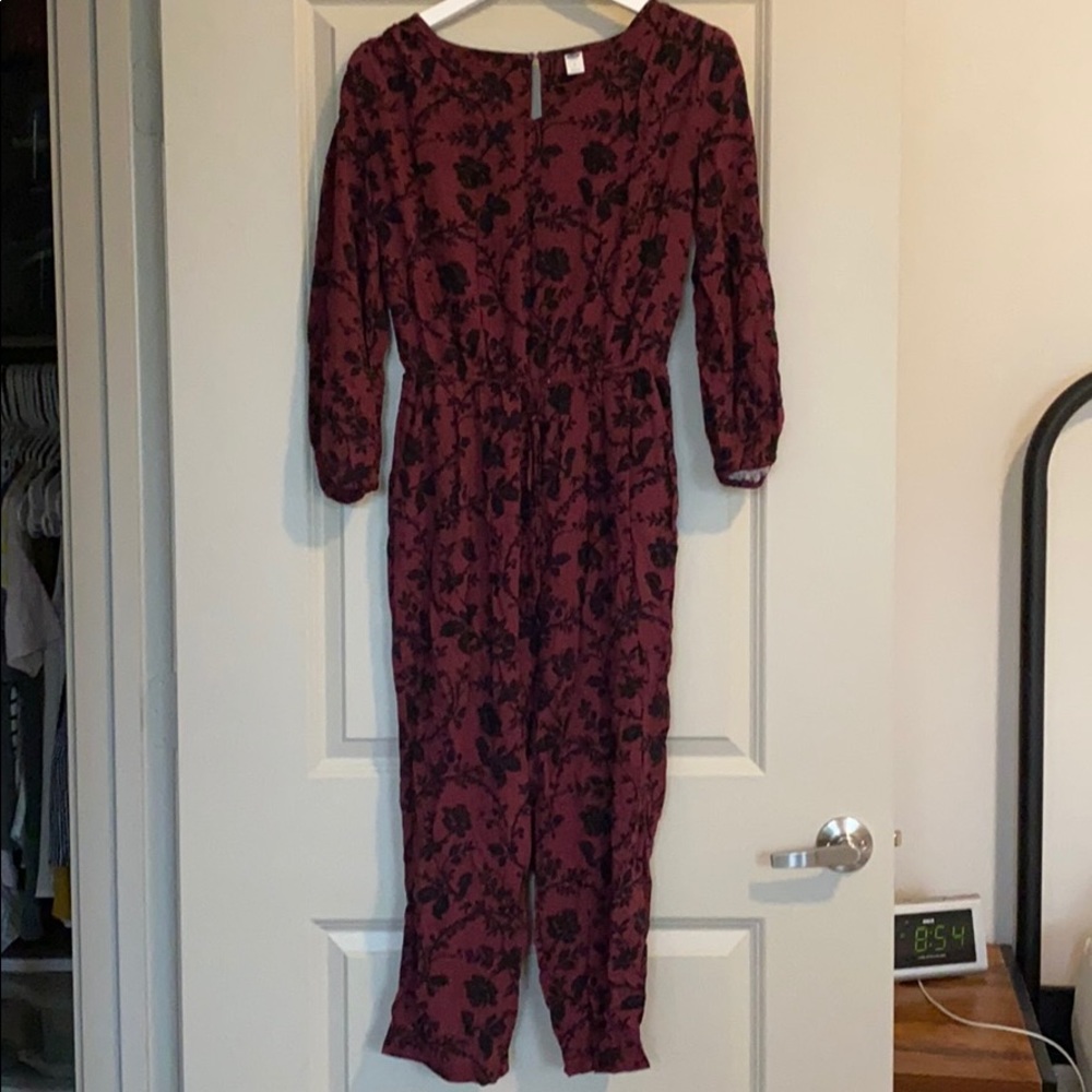 Burgundy/black rose patterned jumpsuit